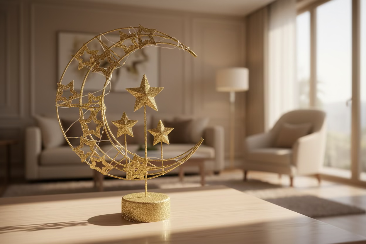 Large Gold LED Crescent Moon Light - 35 cm Ramadan Eid Decor