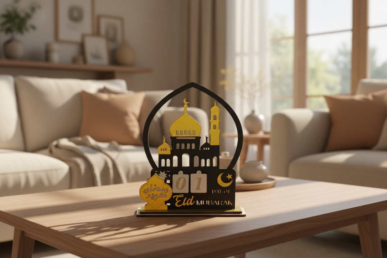 Ramadan Calendar - Wooden Eid Mubarak Décor with Mosque Design