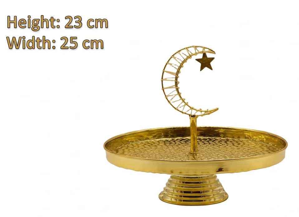 Ramadan Candy Tray with LED - Gold Crescent Moon Serving Stand