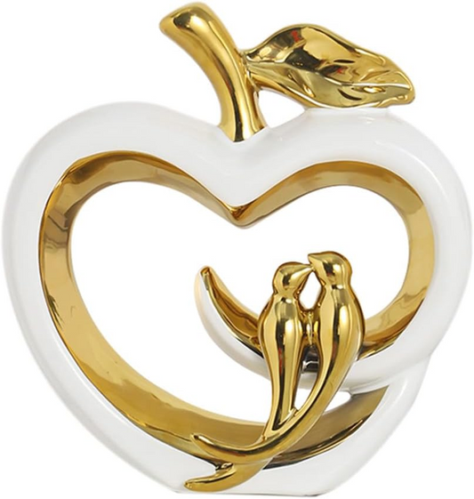 Ceramic Heart Sculpture - Hollow Fruit Figurine with Birds Home Décor Ornament