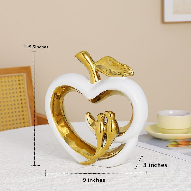 Ceramic Heart Sculpture - Hollow Fruit Figurine with Birds Home Décor Ornament