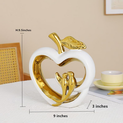 Ceramic Heart Sculpture - Hollow Fruit Figurine with Birds Home Décor Ornament