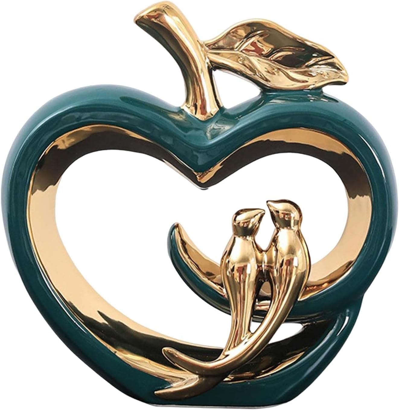 Ceramic Heart Sculpture - Hollow Fruit Figurine with Birds Home Décor Ornament