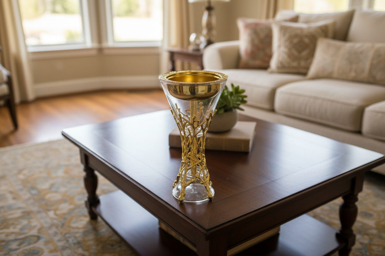 Crystal Incense Burner - Gold Filigree Glass Bakhoor Holder