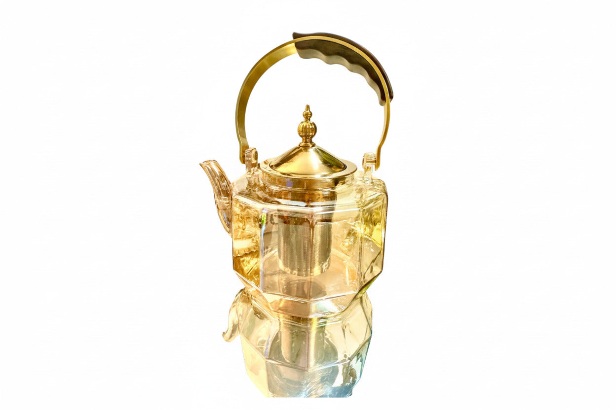 Glass Tea Kettle - Luxury Gold Trim Teapot with Handle 1.5L