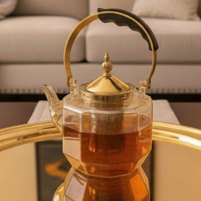 Glass Tea Kettle - Luxury Gold Trim Teapot with Handle 1.5L