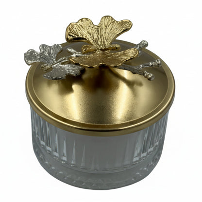 Bonbonniere with Butterfly Lid - Gold & Glass Candy Jar Storage Container