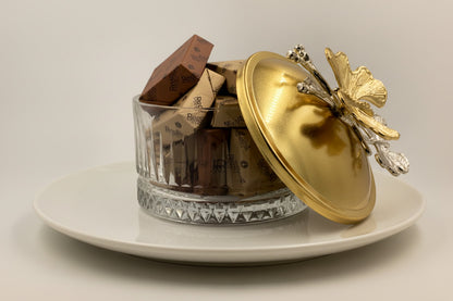 Bonbonniere with Butterfly Lid - Gold & Glass Candy Jar Storage Container