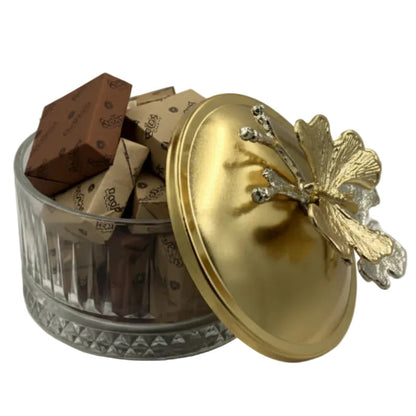 Bonbonniere with Butterfly Lid - Gold & Glass Candy Jar Storage Container