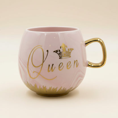 Coffee and Tea Mugs Set - King and Queen Ceramic Cups with Gold Crown