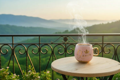 Coffee and Tea Mugs Set - King and Queen Ceramic Cups with Gold Crown