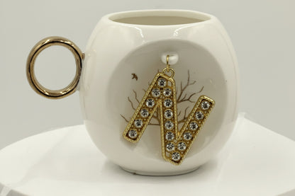 Personalized Letter Ceramic Coffee Mug - Luxury Gold Accent Tea Cup with Custom Initial