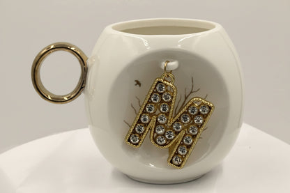 Personalized Letter Ceramic Coffee Mug - Luxury Gold Accent Tea Cup with Custom Initial