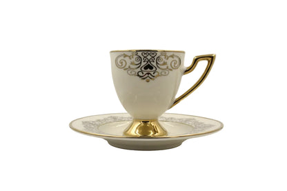 Ottoman Turkish Style Coffee Cups with Saucers - Gold Trim Ceramic Set Black & White