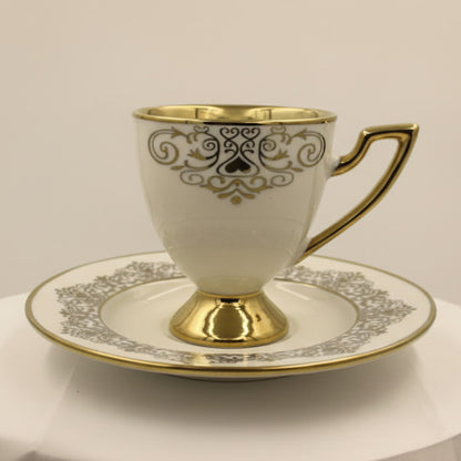 Ottoman Turkish Style Coffee Cups with Saucers - Gold Trim Ceramic Set Black & White