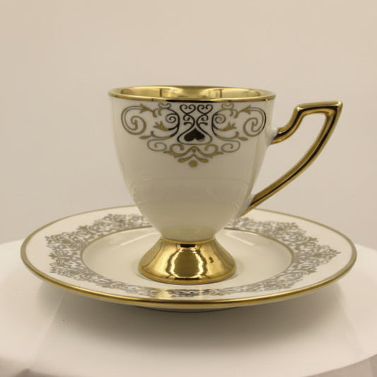 Ottoman Turkish Style Coffee Cups with Saucers - Gold Trim Ceramic Set Black & White