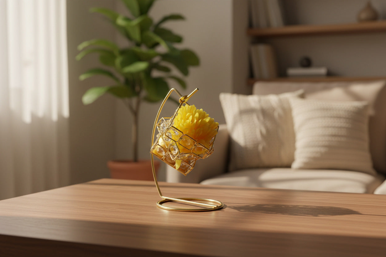 Golden Swing Home Décor - Crystal Glass & Gold Metal Hanging Ornament
