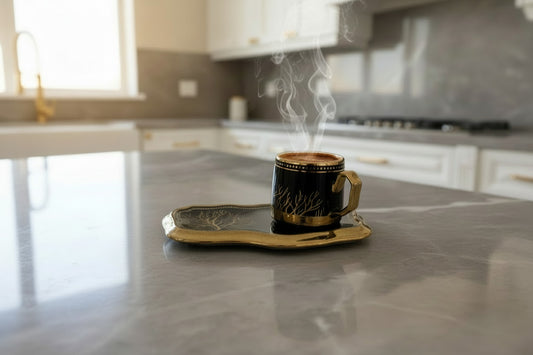 European Turkish Coffee Cups with Saucers - Tree of Life Gold Trim Ceramic Set