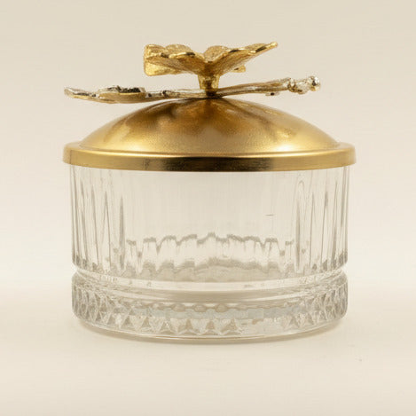 Bonbonniere with Butterfly Lid - Gold & Glass Candy Jar Storage Container