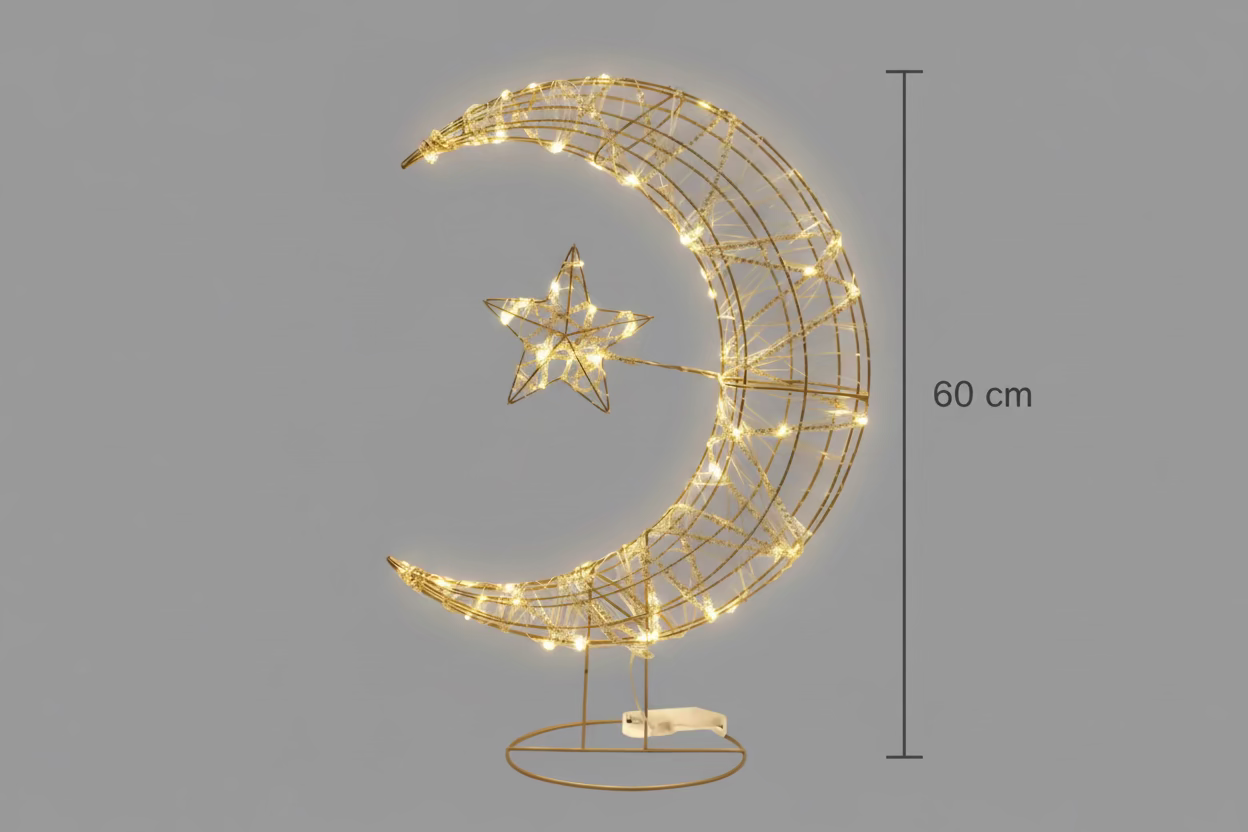 60 cm (23.6 inches) LED Crescent Ramadan Decoration in Champagne Color