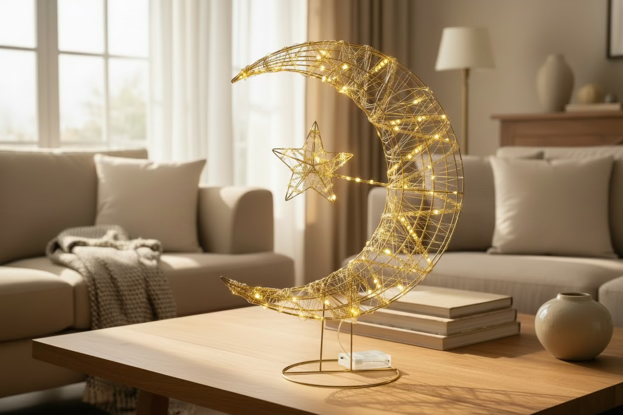 60 cm (23.6 inches) LED Crescent Ramadan Decoration in Champagne Color
