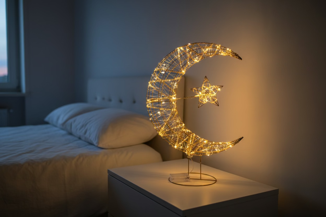 60 cm (23.6 inches) LED Crescent Ramadan Decoration in Champagne Color