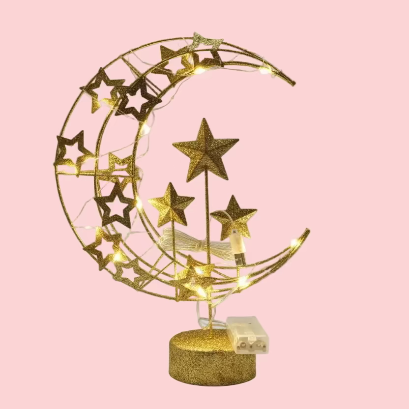 Large Gold LED Crescent Moon Light - 35 cm Ramadan Eid Decor