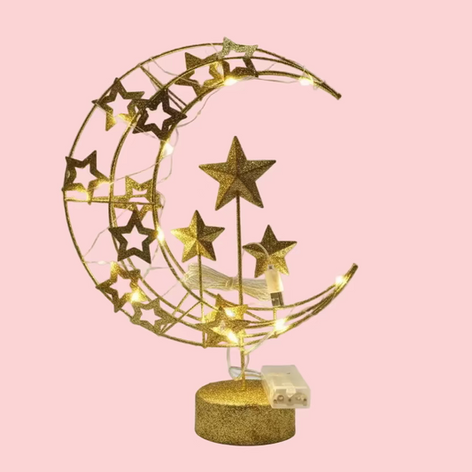 Large Gold LED Crescent Moon Light - 35 cm Ramadan Eid Decor
