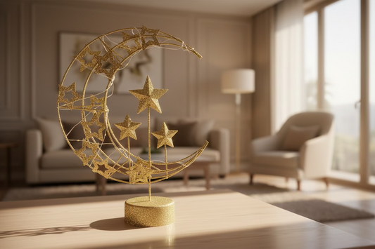 Large Gold LED Crescent Moon Light - 35 cm Ramadan Eid Decor