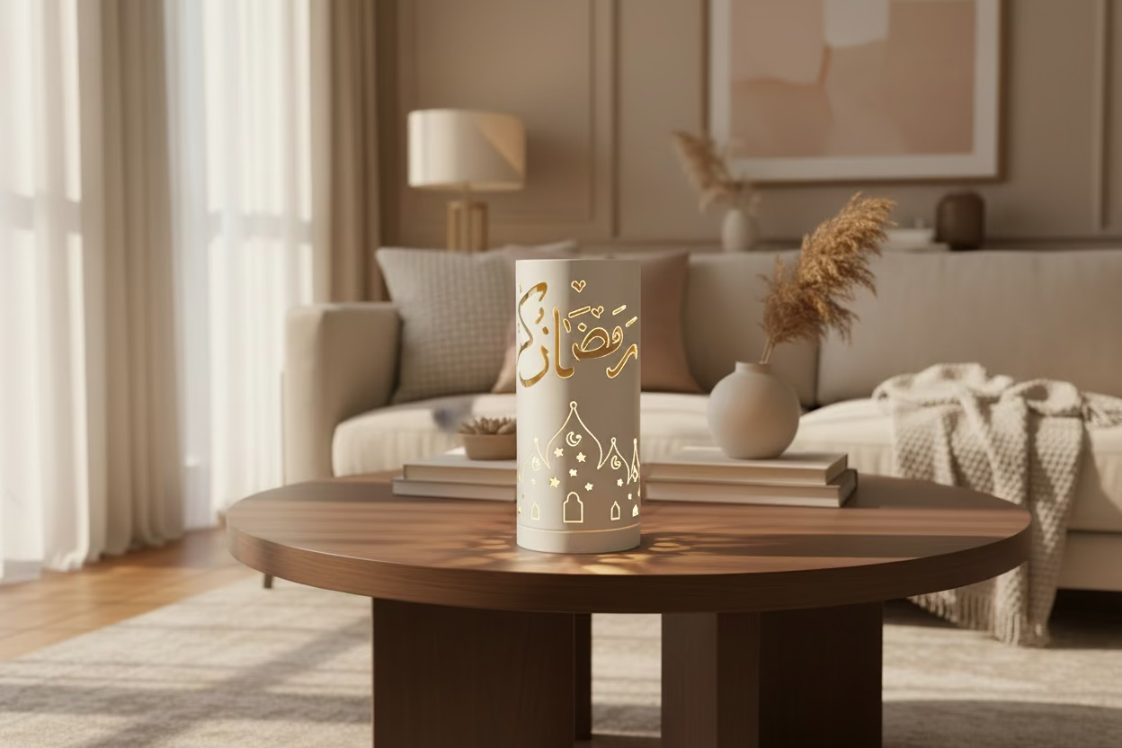Ramadan Iron Lantern White - LED Mosque Calligraphy Lamp