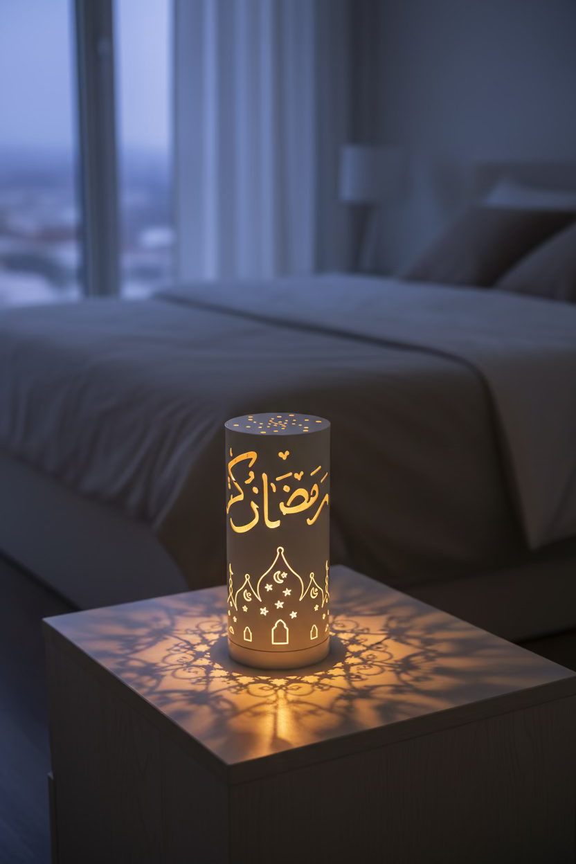 Ramadan Iron Lantern White - LED Mosque Calligraphy Lamp