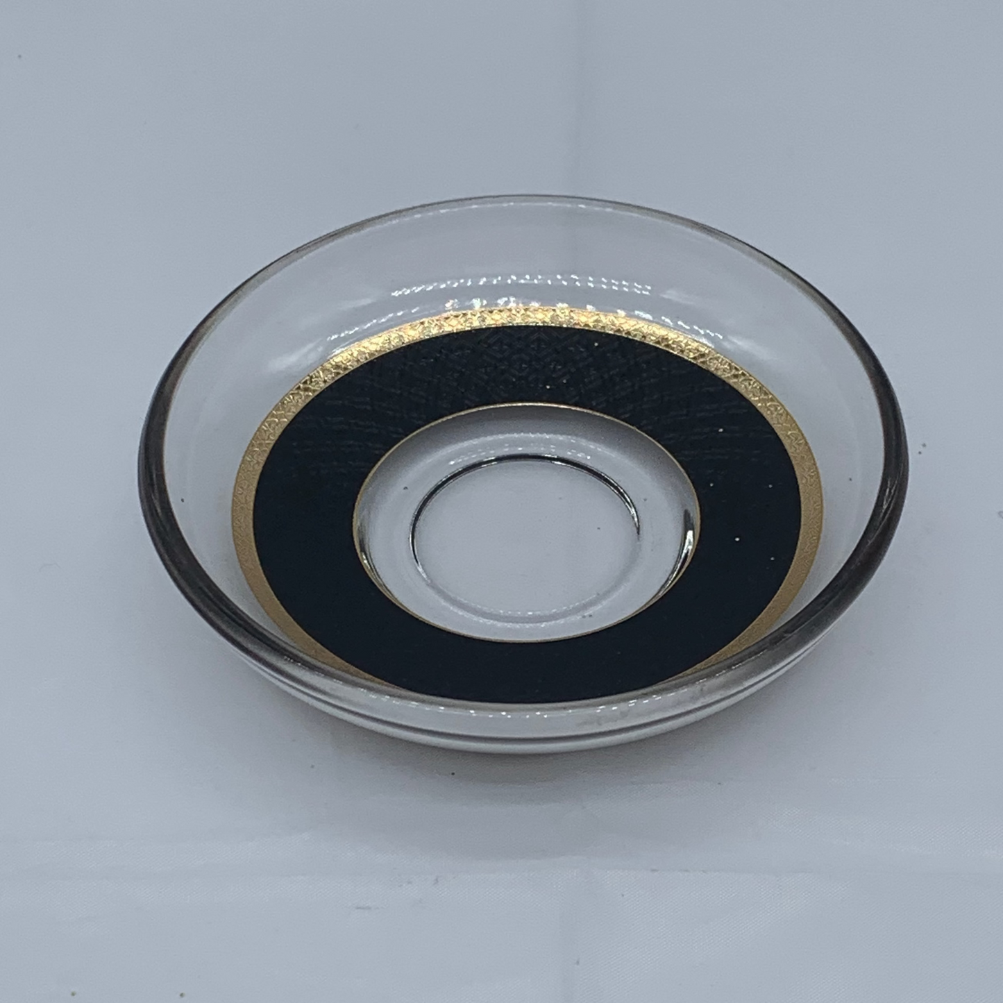 Glass Tea Cup Set - 6 Cups & Saucers with Gold Trim & Spoons