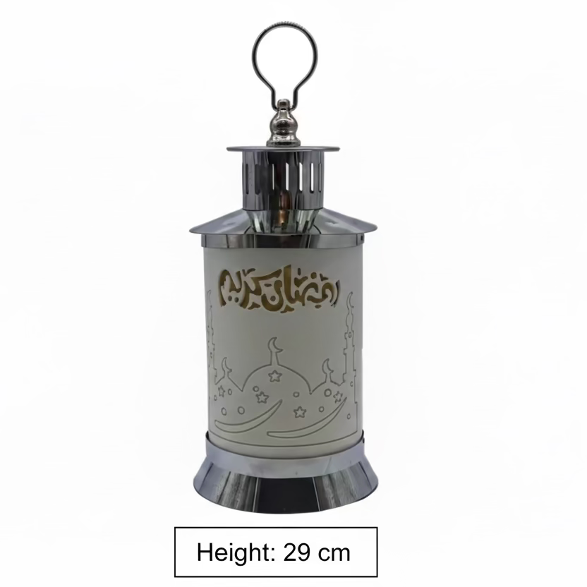 Ramadan Lantern with LED - Ramadan Mubarak Silver & Amber Lamp RM25-176