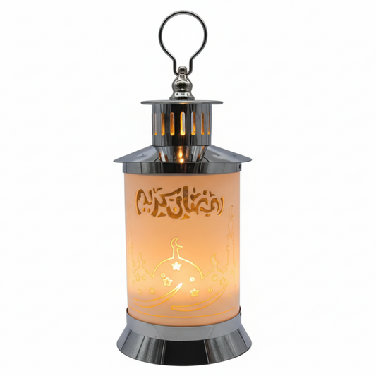 Ramadan Lantern with LED - Ramadan Mubarak Silver & Amber Lamp RM25-176