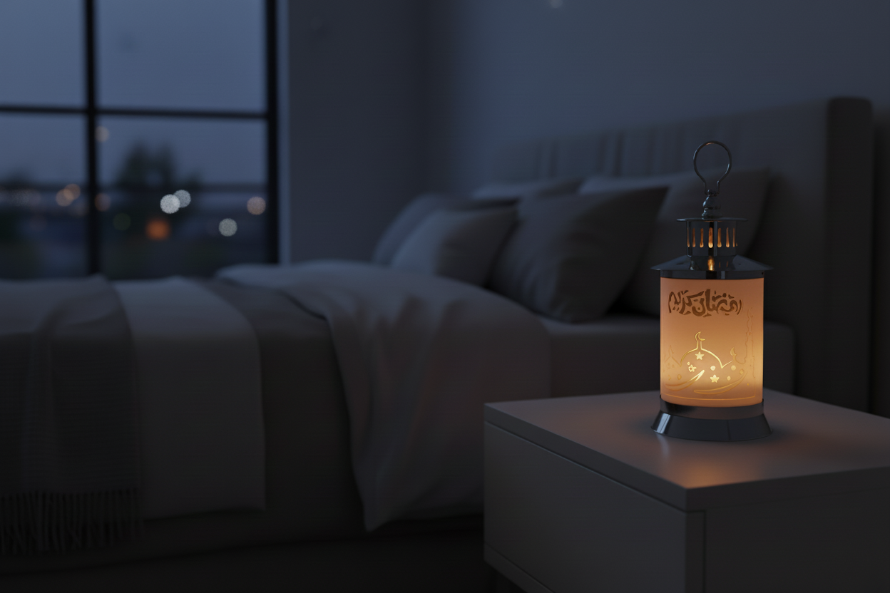 Ramadan Lantern with LED - Ramadan Mubarak Silver & Amber Lamp RM25-176
