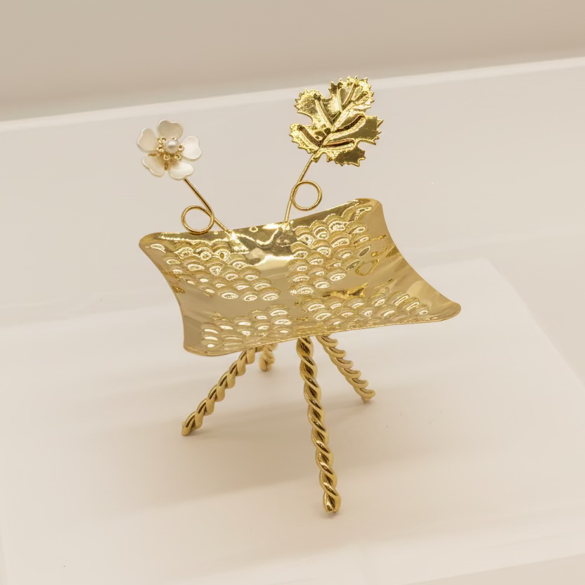 Ramadan Candy Tray Gold - Small Decorative Serving Dish with Flower design