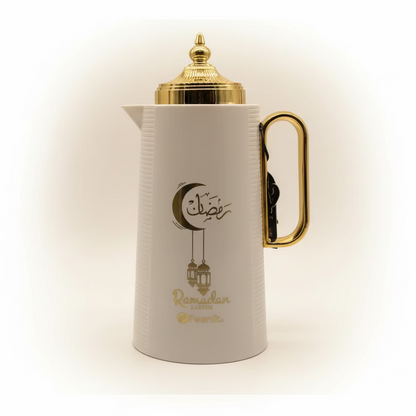Vacuum Flask 1.0L - Ramadan Kareem White Gold Thermos for Coffee & Tea