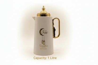 Vacuum Flask 1.0L - Ramadan Kareem White Gold Thermos for Coffee & Tea