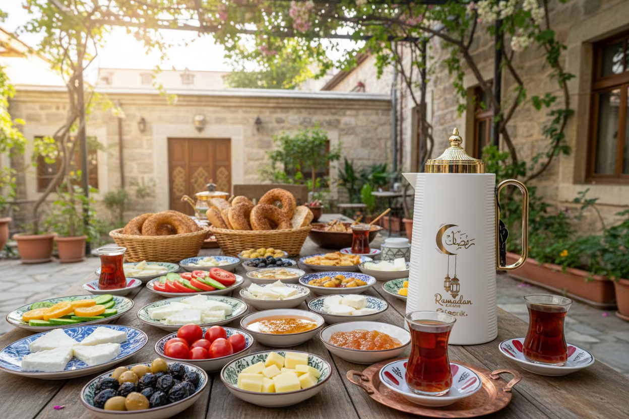 Vacuum Flask 1.0L - Ramadan Kareem White Gold Thermos for Coffee & Tea