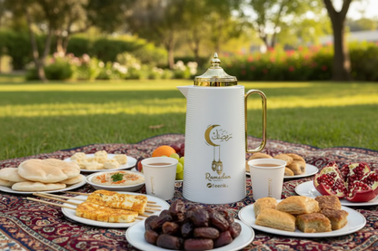 Vacuum Flask 1.0L - Ramadan Kareem White Gold Thermos for Coffee & Tea