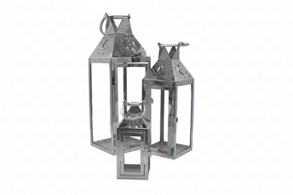 Ramadan Lantern Set 3 Pieces - Gold & Silver Metal Decorative Lamps (53cm 41cm 25cm)
