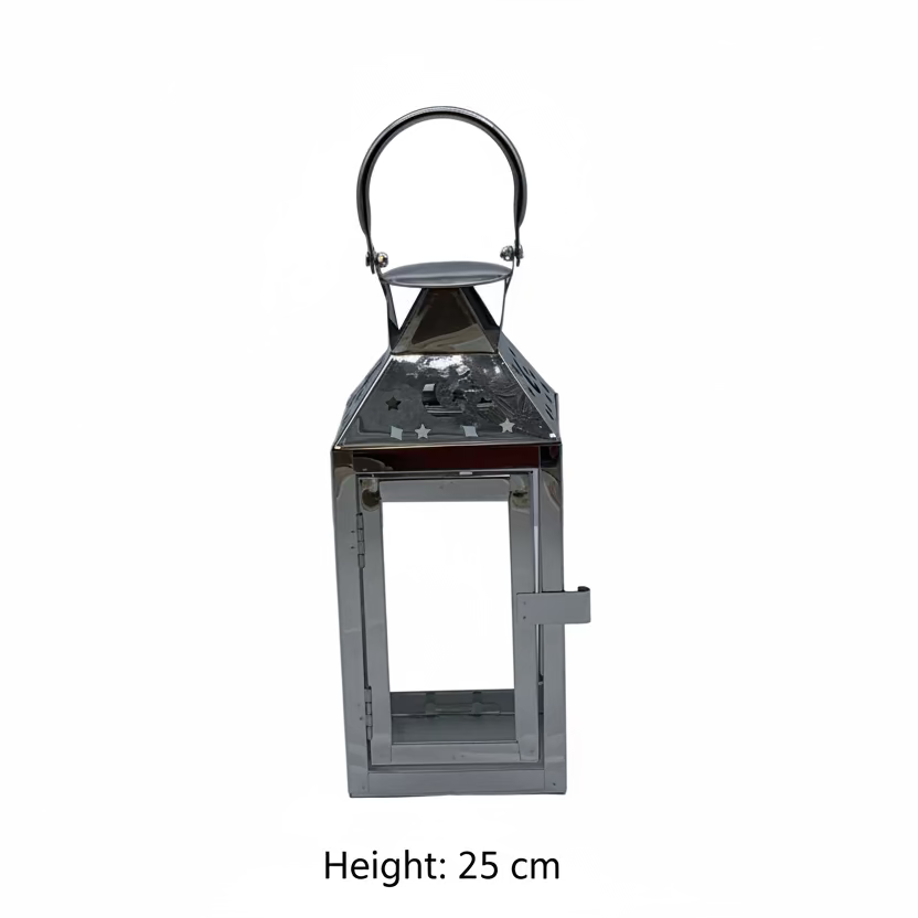 Ramadan Lantern Set 3 Pieces - Gold & Silver Metal Decorative Lamps (53cm 41cm 25cm)