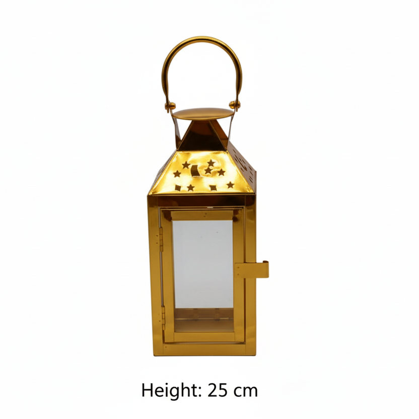 Ramadan Lantern Set 3 Pieces - Gold & Silver Metal Decorative Lamps (53cm 41cm 25cm)