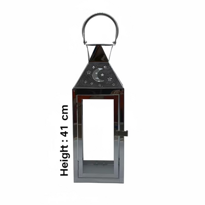 Ramadan Lantern Set 3 Pieces - Gold & Silver Metal Decorative Lamps (53cm 41cm 25cm)