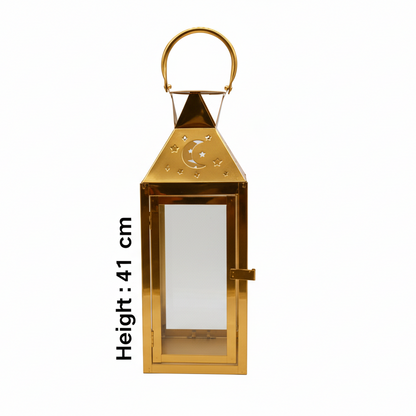 Ramadan Lantern Set 3 Pieces - Gold & Silver Metal Decorative Lamps (53cm 41cm 25cm)