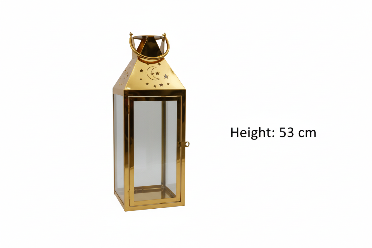 Ramadan Lantern Set 3 Pieces - Gold & Silver Metal Decorative Lamps (53cm 41cm 25cm)