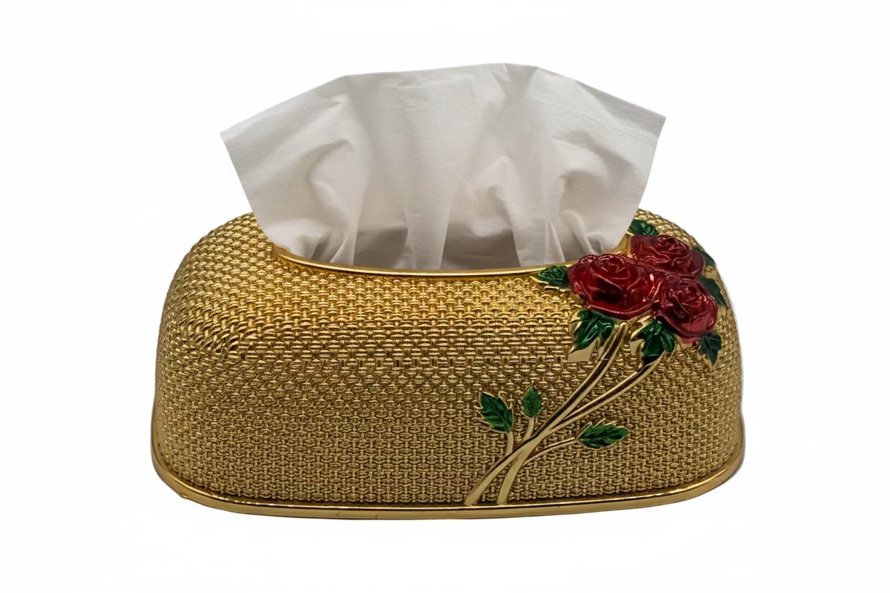 Tissue Box Rose Gold - Decorative Metal Holder with Floral Design