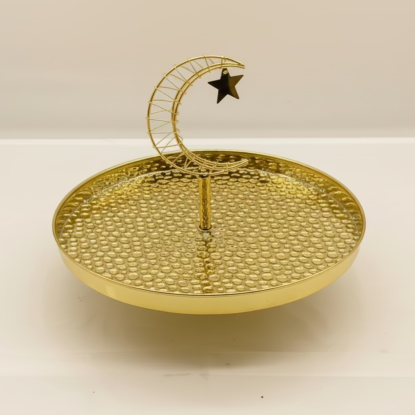 Ramadan Candy Tray with LED - Gold Crescent Moon Serving Stand