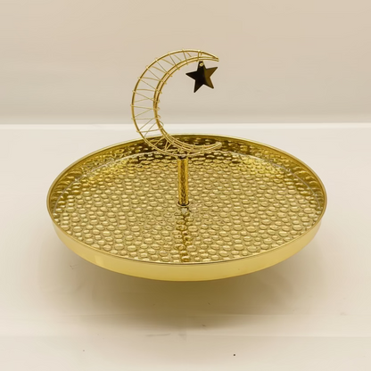Ramadan Candy Tray with LED - Gold Crescent Moon Serving Stand