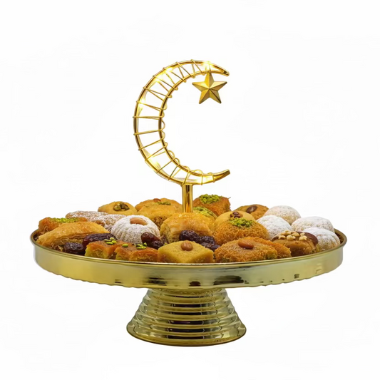 Ramadan Candy Tray with LED - Gold Crescent Moon Serving Stand
